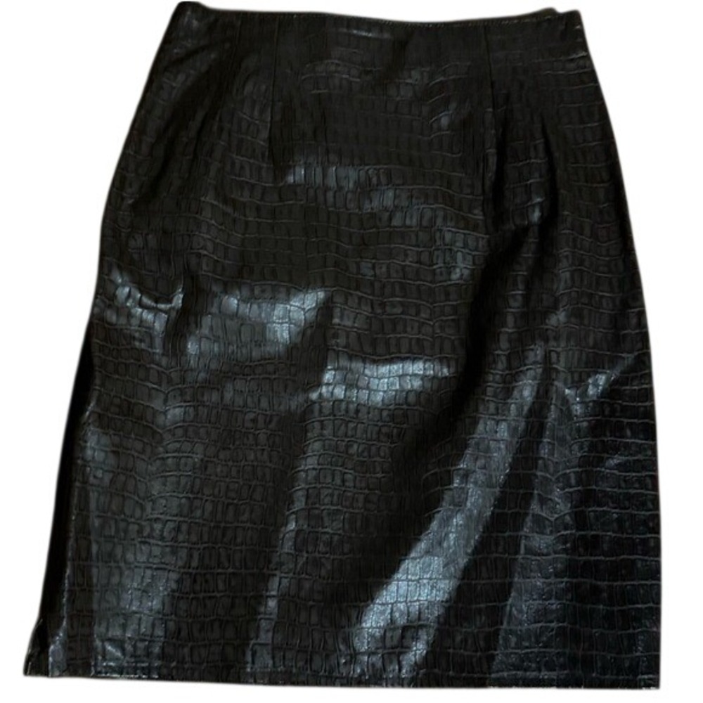 Vintage‎ Cache Vakko Textured Croc Embossed Brown Midi Skirt Size 4 NWT Luxury
